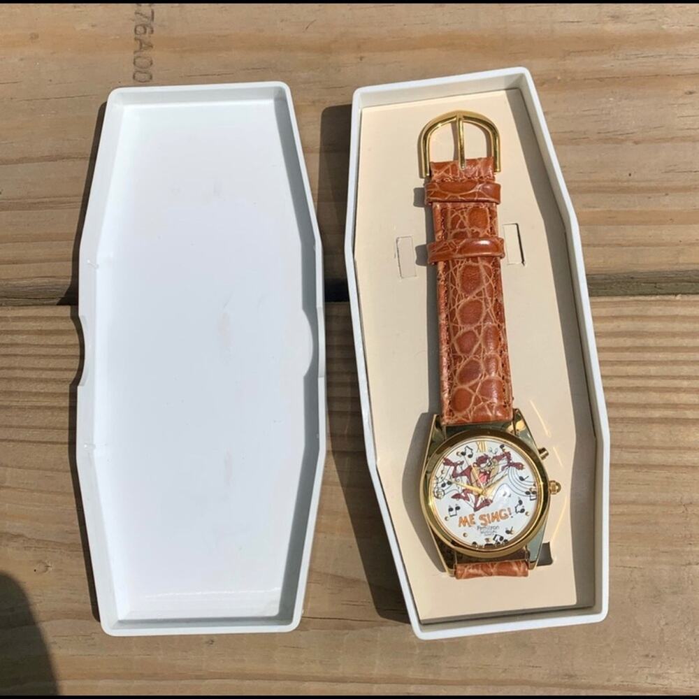 Vintage Collectible Tasmanian devil looney tunes musical watch and case